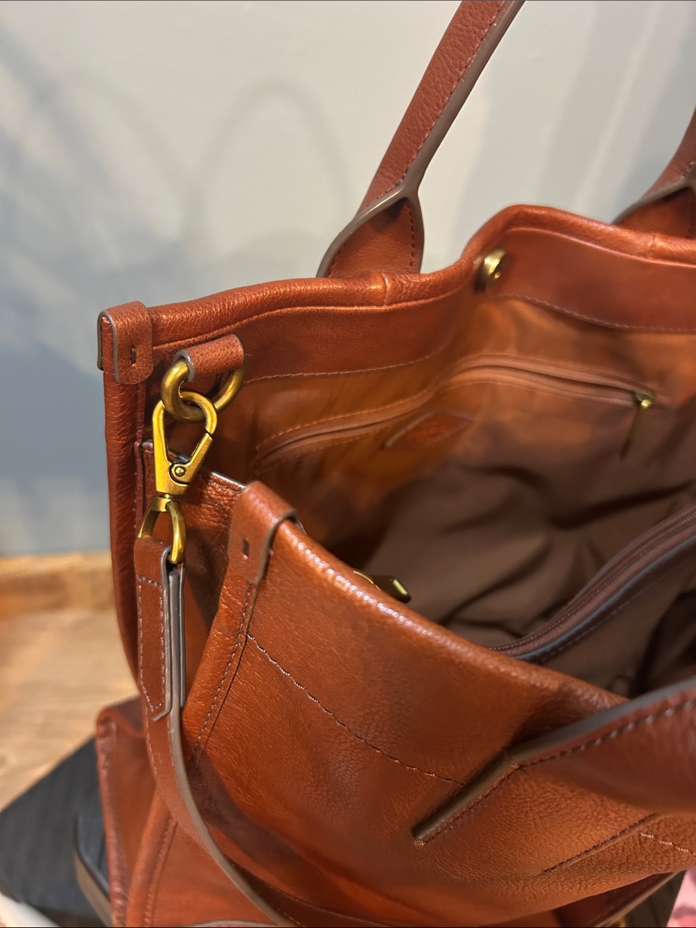Fossil Cognac Leather Tote with Dual Handles - Picture 15 of 16